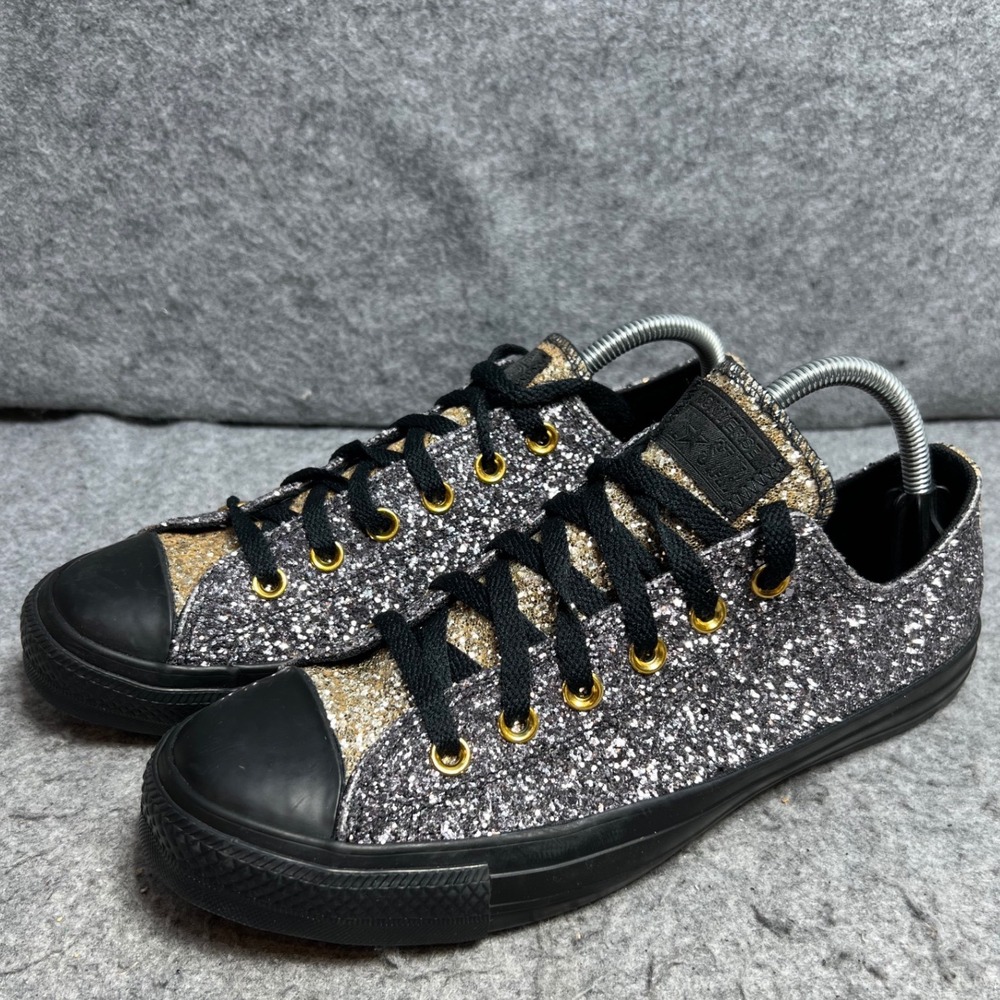Converse Chuck Taylor All Star Glitter Low Top Silver Gold Black Sneakers Wm 9.5